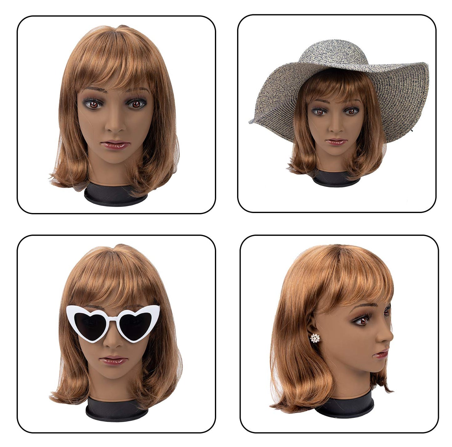 White Smoke BHD BEAUTY Bald Mannequin Head Brown Female Professional Cosmetology for Wig Making, Display wigs, eyeglasses, hairs with T pins 22''