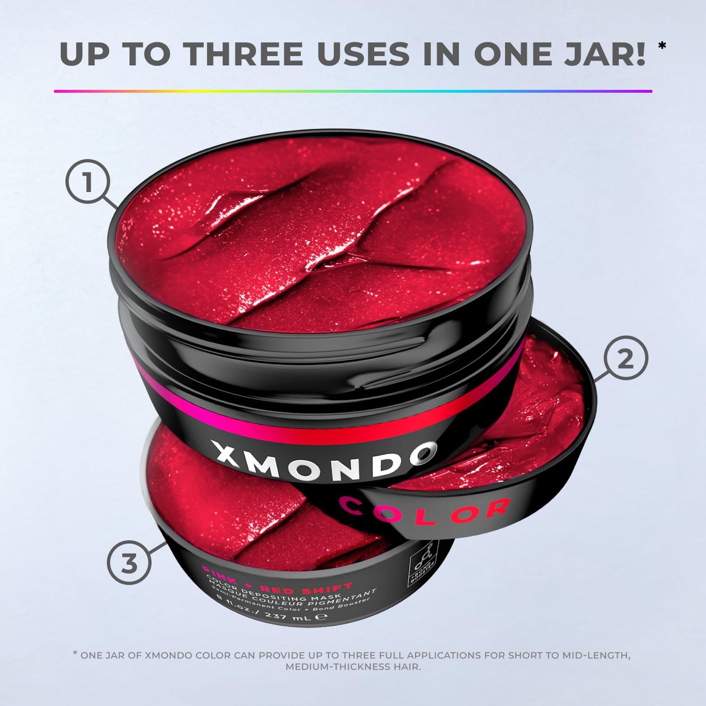 Light Gray XMONDO Color Pink + Red Shade Shift Color Depositing Mask Infused with Bond Boosters & Hyaluronic Acid to Nourish, Revitalize & Repair, Vegan Formula, 8 Fl Oz 1-Pack
