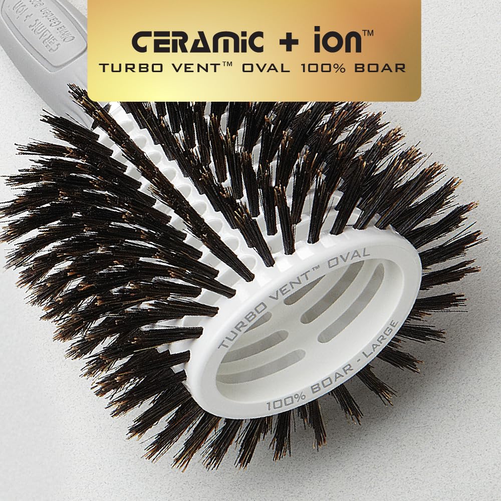 Light Gray Olivia Garden Ceramic and Ion Turbo Vent 100% Boar Bristle Hair Brush with Sectioning Pick - Oval 3 1/2" x 2 1/2" (CITV-BROVL)