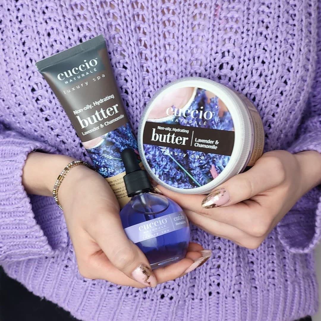 Light Steel Blue Cuccio Full Hand Treatment - Cuticle Oil 2.50 Oz and Butter Blends Moisturizing Scented Body Cream, 8 Oz (Lavender)