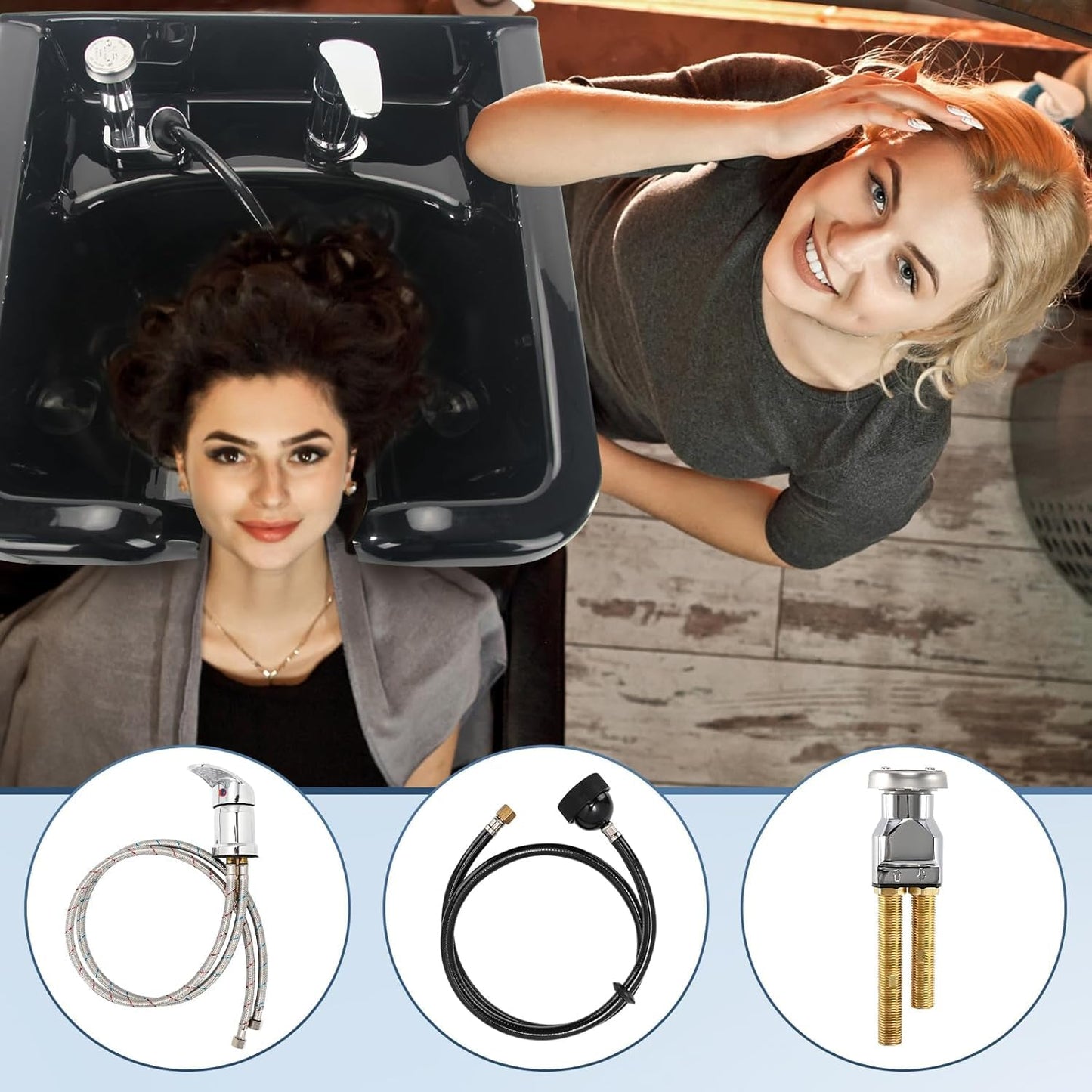 White Smoke LukLoy Salon Shampoo Bowl Faucet Vacuum Breaker Kit with Hair Shampoo Brush, Shampoo Bowl Hose and Sprayer Replacement Part