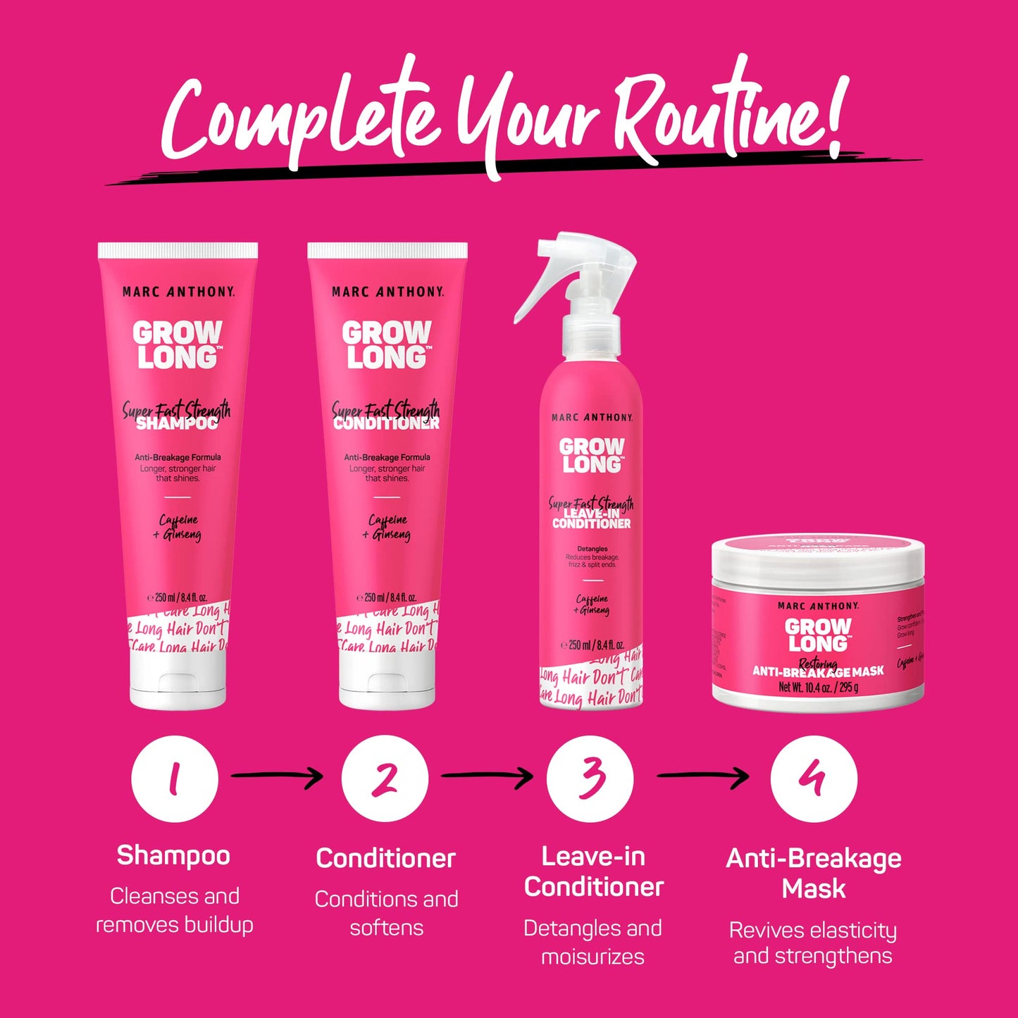 Violet Red Marc Anthony Shampoo and Conditioner Gift Set, Grow Long Biotin - Anti-Frizz Deep Conditioner For Split Ends & Breakage - Vitamin E, Caffeine & Ginseng for Curly, Dry & Damaged Hair