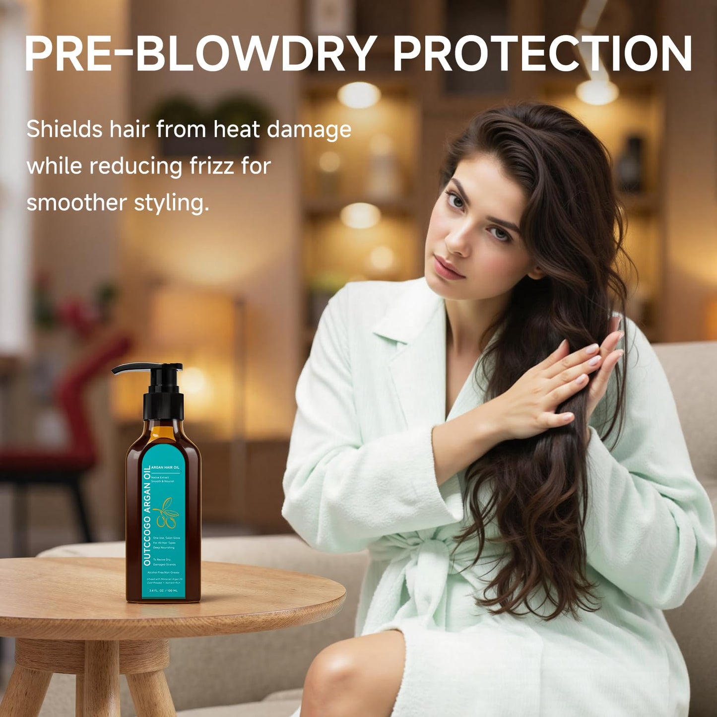 Lavender Outccogo Moroccan Argan Oil, Hair Oil for Frizzy Hair, Nourishing Smoothing for Frizz Control, Curly Long Dry Damaged Hair Treatment & Heat Protectant, 3.4 Fl Oz