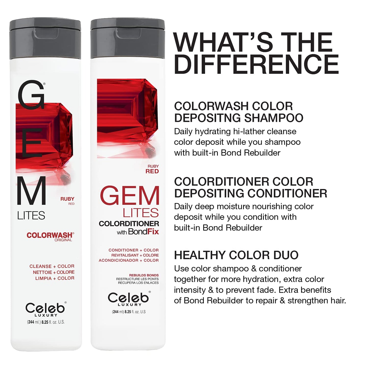 White Smoke Celeb Luxury Gem Lites Colorwash, Professional Semi-Permanent Hair Color Depositing Shampoo, Ruby