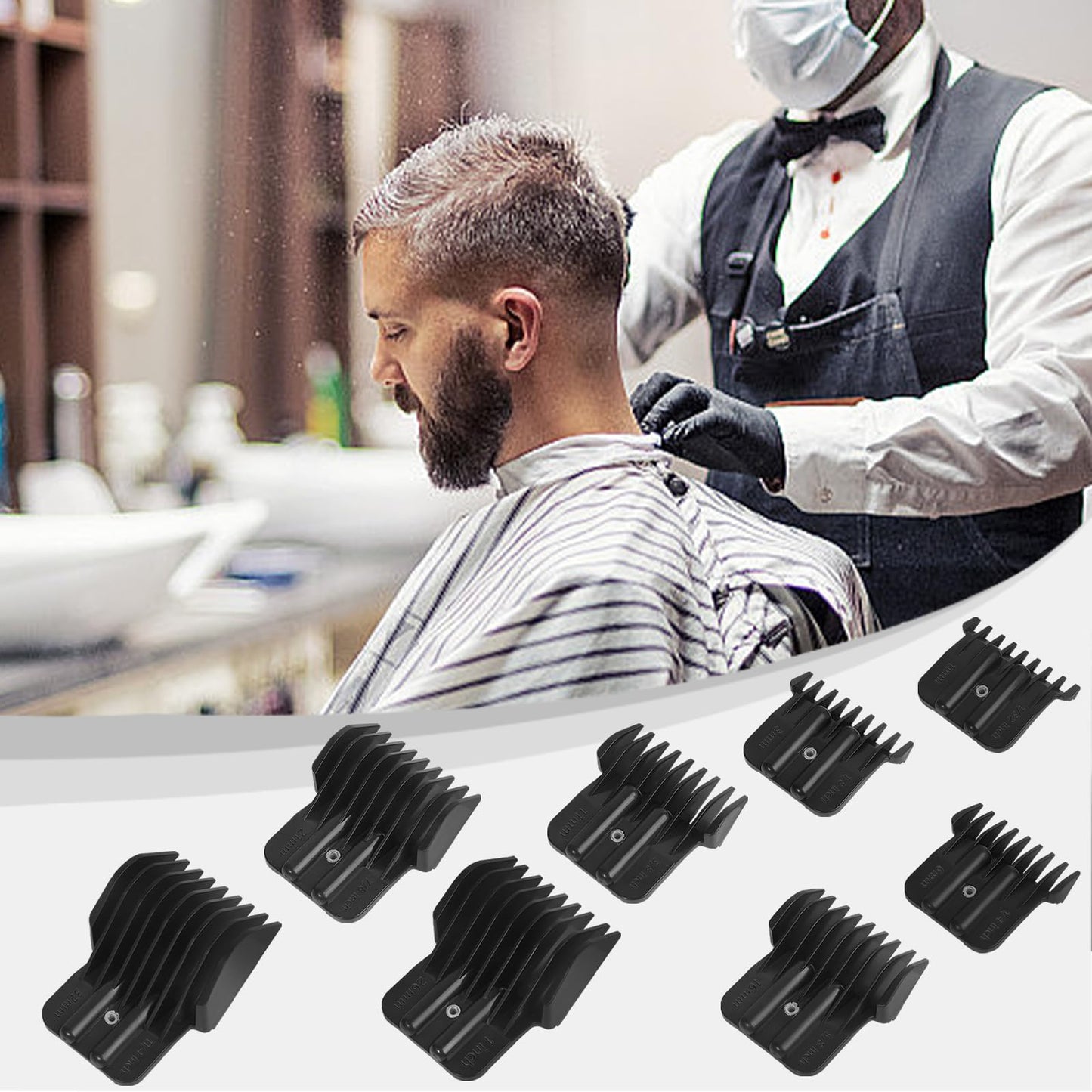 Lavender 8 Pack Clipper Guards for Wahl Detailer & Andis T Outliner & BaByliss PRO, 1/32" to 11/4" Universal Hair Clipper Guards Set, Snap-on Blade Attachment Combs with Springs for Most Hair Clippers, Black