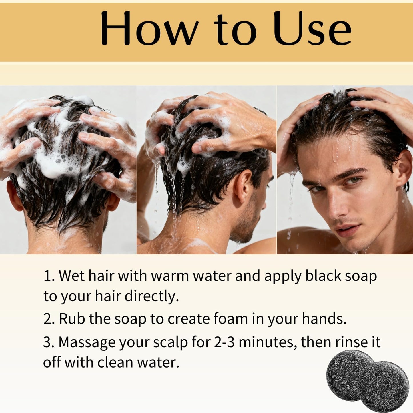 White Smoke FHH 2 PCS Gray Hair Reverse Bar Soap, Black Soap for Gray Hair & Beard Darkening, Deep Clean & Nourish the Scalp, Black Hair Soap bar for Men and Women.