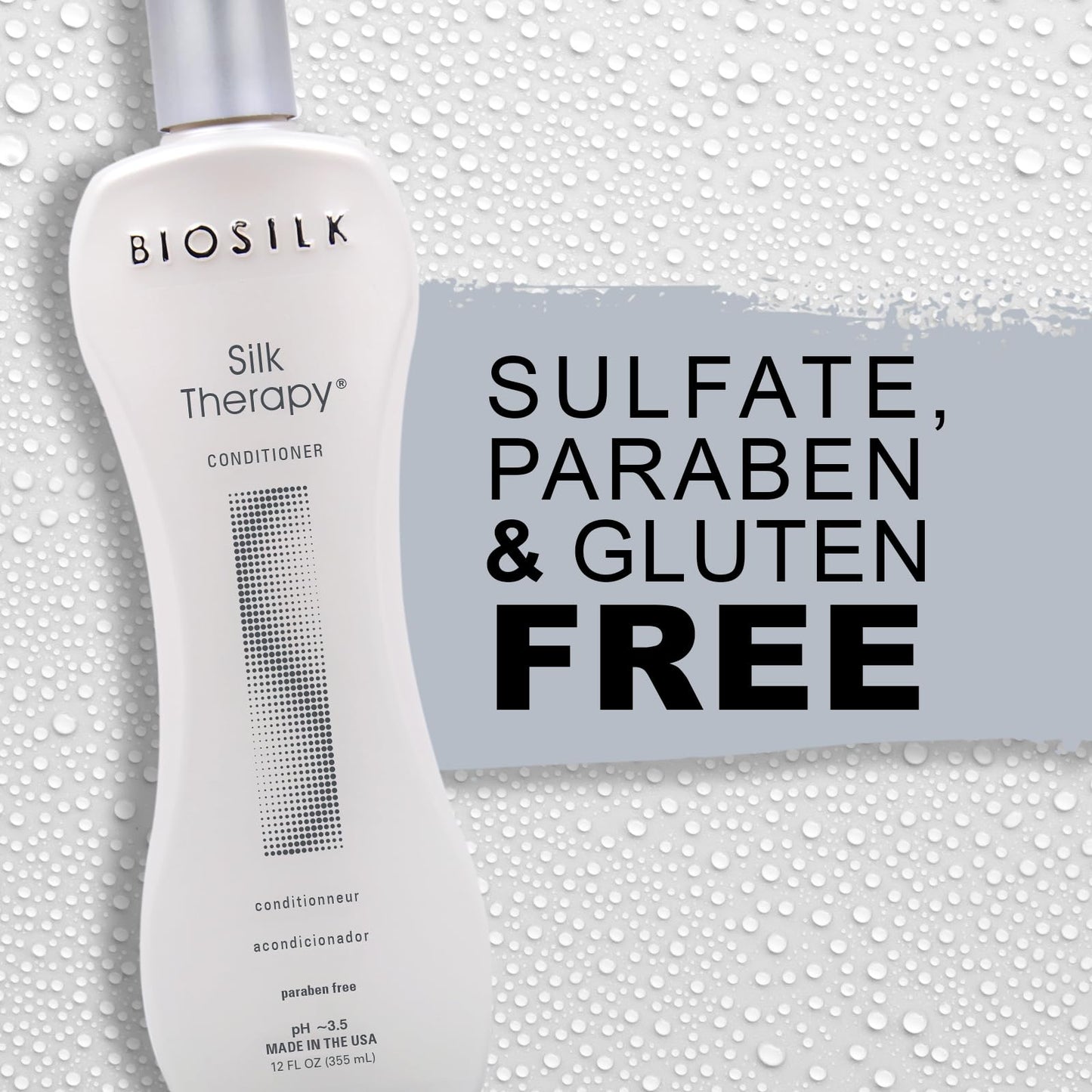 Light Gray BioSilk Silk Therapy Conditioner - Sulfate, Paraben and Gluten Free, 12 oz(Pack of 12)