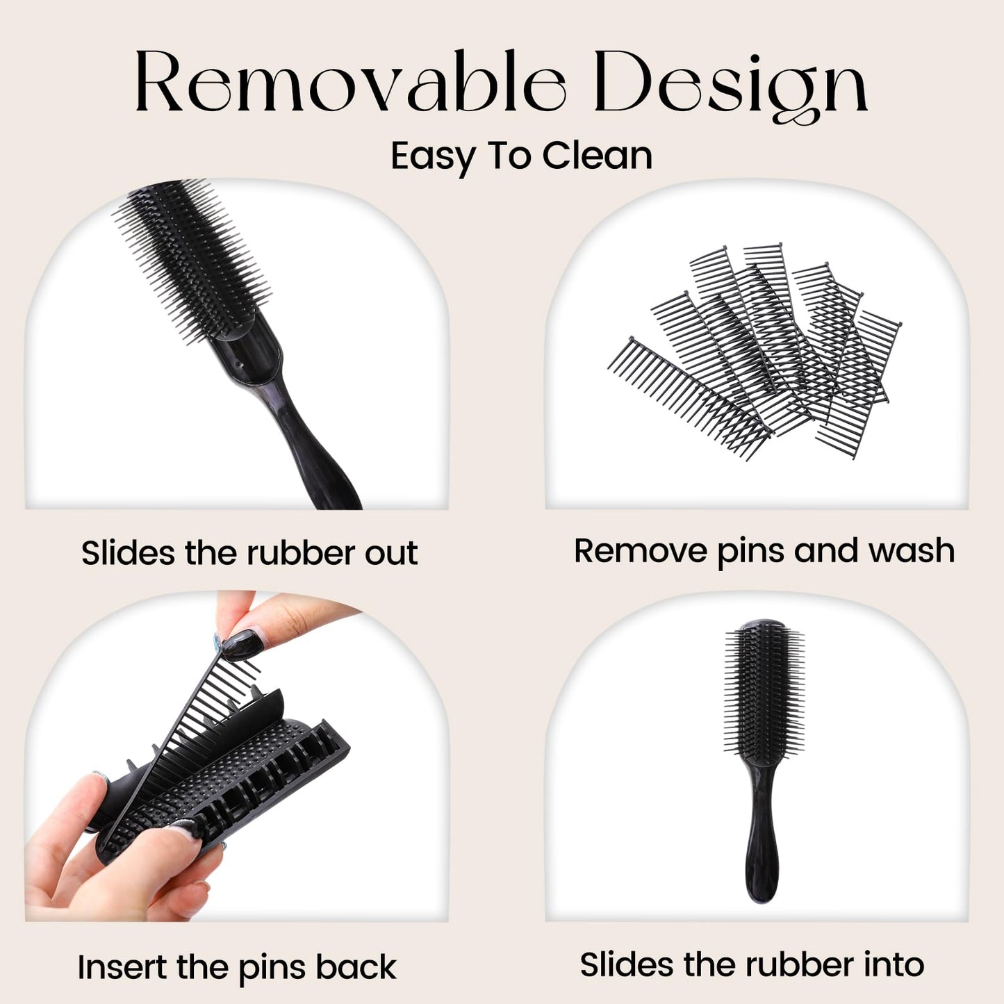 White Smoke Koeuoi Classic Curly Hair Brush - 9 Row All Black Styling Brush for Styling, Smoothing Longer Hair and Defining Curls .For Women and Men Wet or Dry Hair.