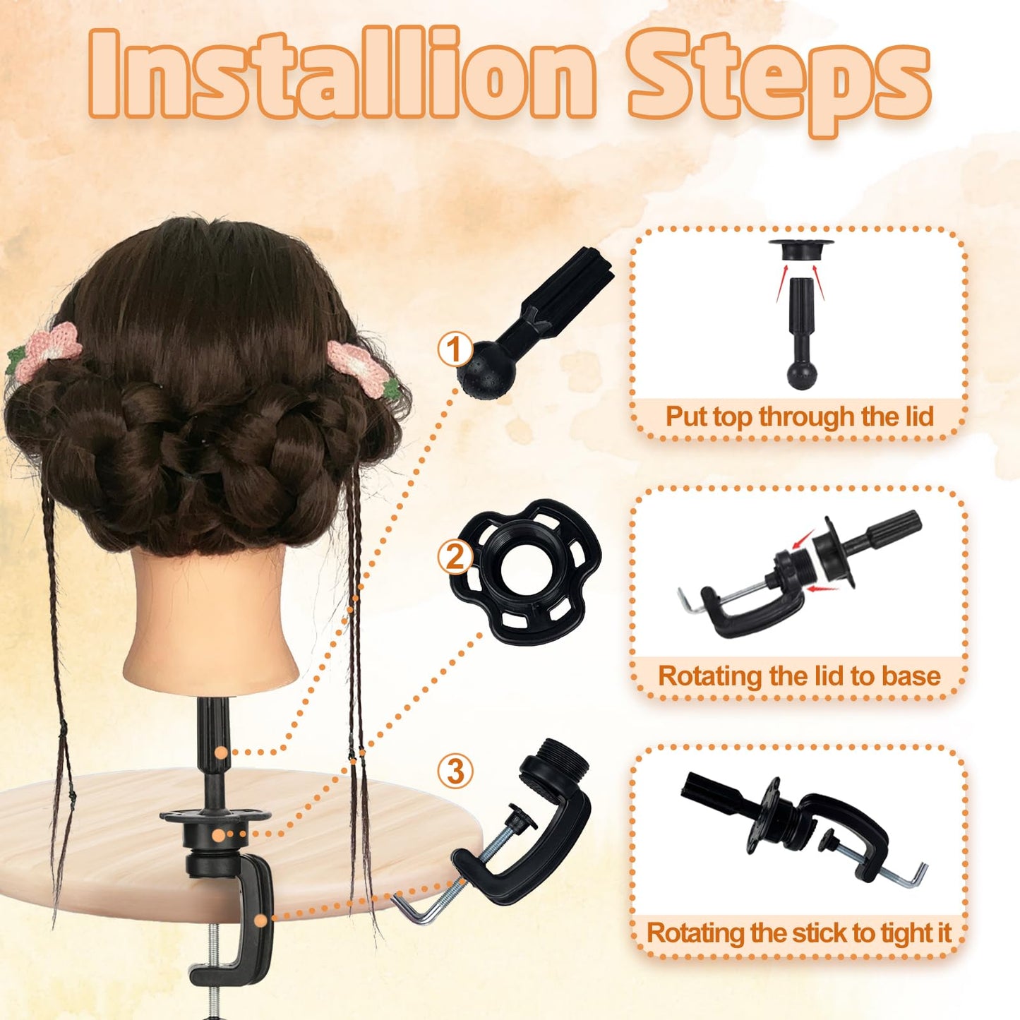 White Smoke Mannequin Head Human Hair- Cosmetology Manikin Doll Head with 80% Real Hair for Hairdresser Practice Styling Braiding & Free Clamp Holder (Black Brown)