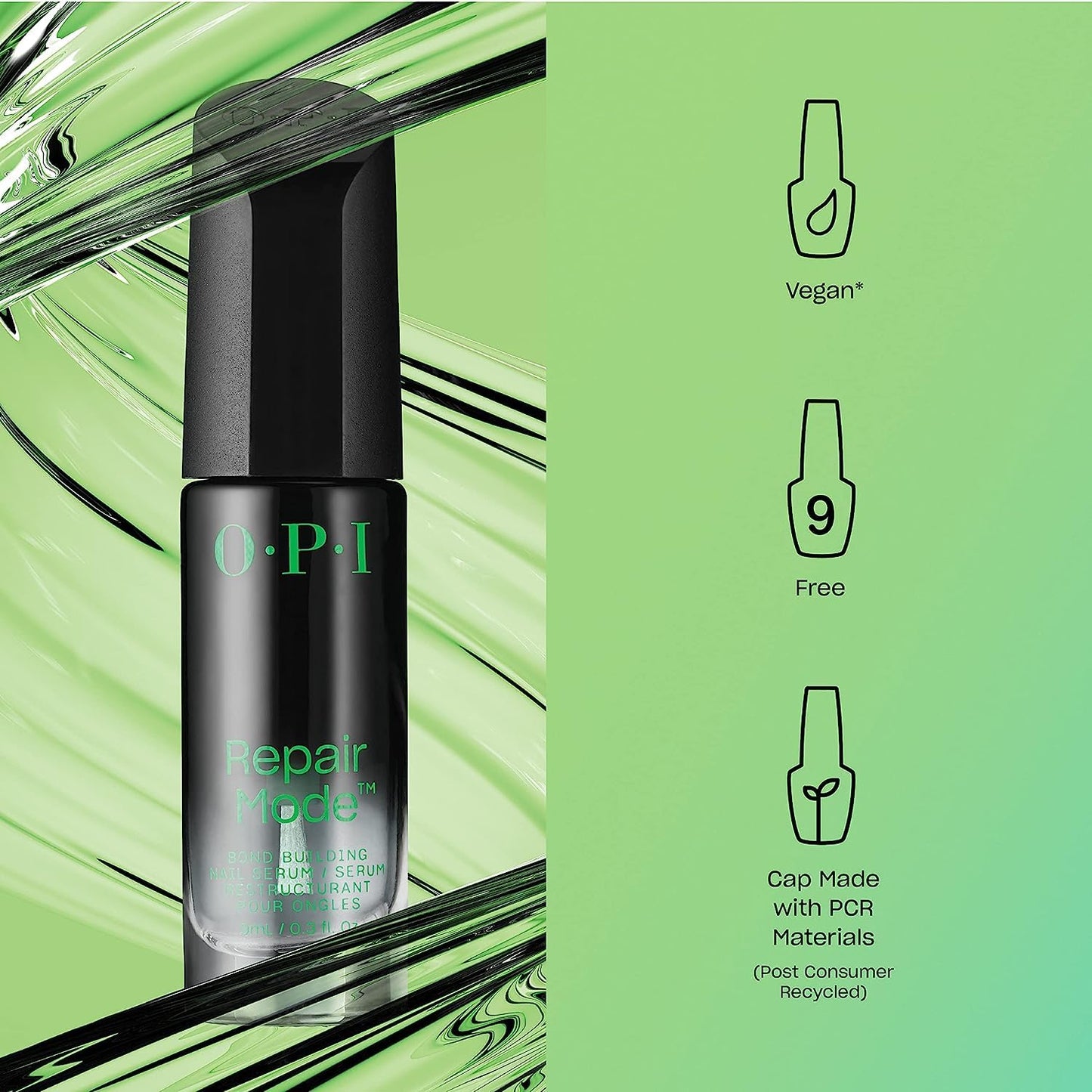Light Green Bundle of OPI xPress/ON Press On Nails, With Nail Glue, Long Baby Pink Velvet Almond Shape Nails, Editor in Chic + OPI Repair Mode Bond Building Nail Serum, Clear, 0.3 fl oz