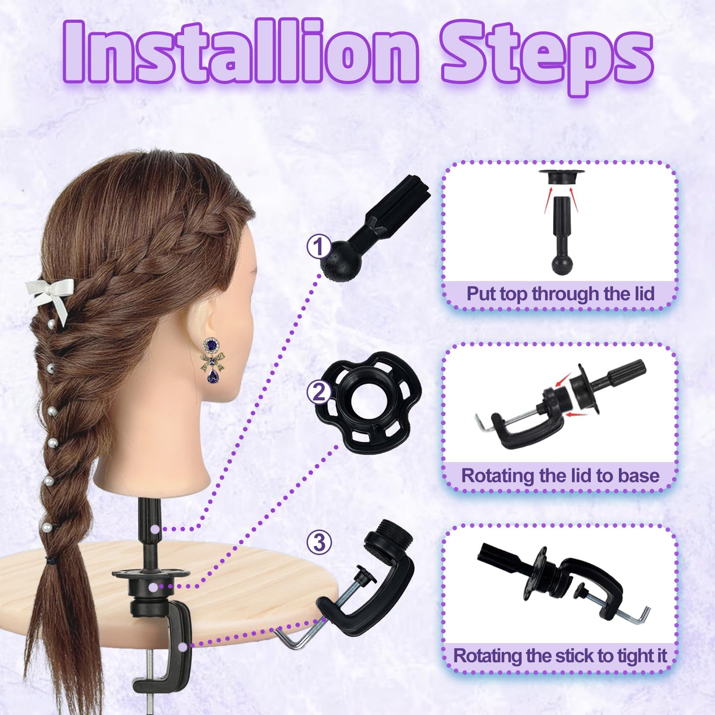White Smoke Mannequin Head Human Hair - Cosmetology Manikin Doll Head with 100% Real Hair for Hairdresser Practice Styling Braiding & Free Clamp Holder (Dark Brown)