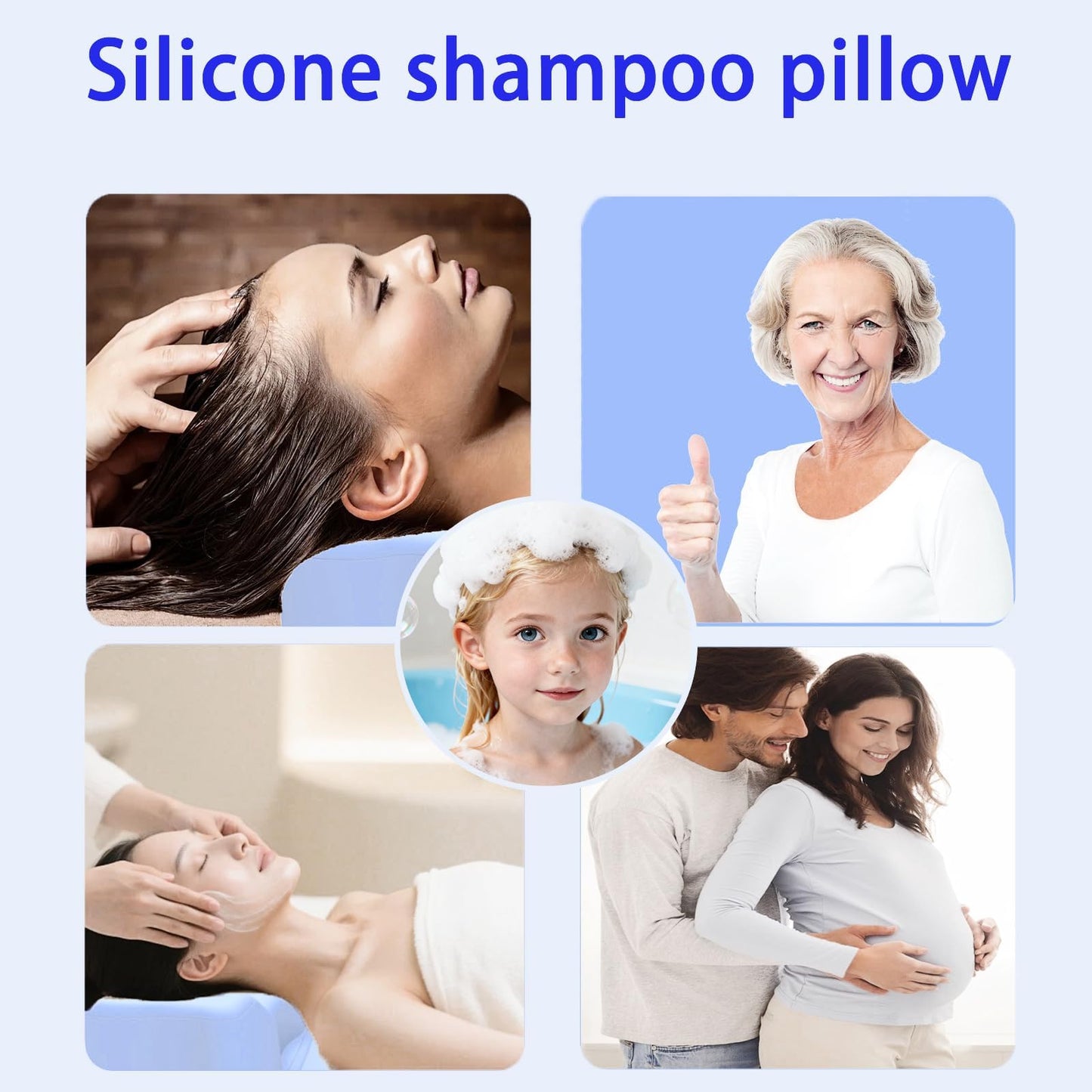 White Smoke Triplgoat Silicone Shampoo Mat for Kids & Elderly – Neck Rest Cushion for Hair Washing Station, Portable Sink Mat with 5 Suction Cups, Foldable Shampoo Support for Toddler & Bedridden