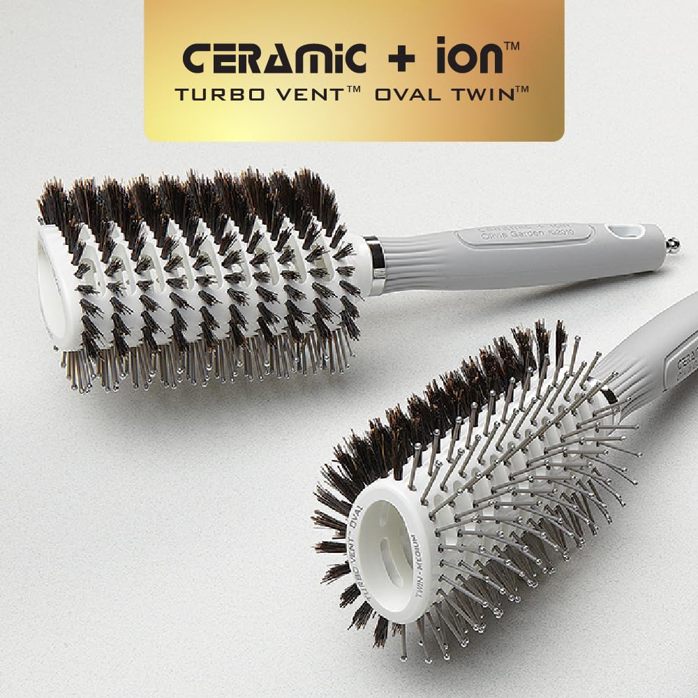 Lavender Olivia Garden Turbo Vent Oval Twin & 100% Boar Hair Brush CIOVL-TWINLG (Twin Large)