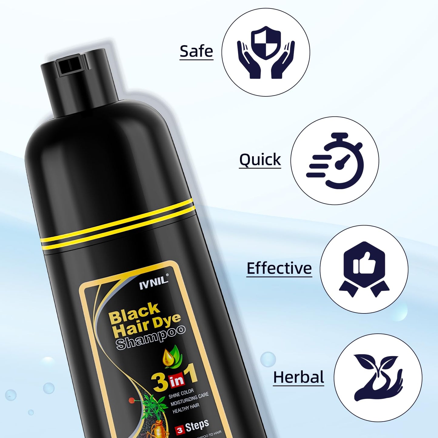White Smoke Ivnil Black Hair Dye Shampoo 3 in 1 Semi Permanent Hair Color Shampoo for Women & Men for Gray Hair Coverage, Natural Herbal Ingredients shampoo para pintar el cabello