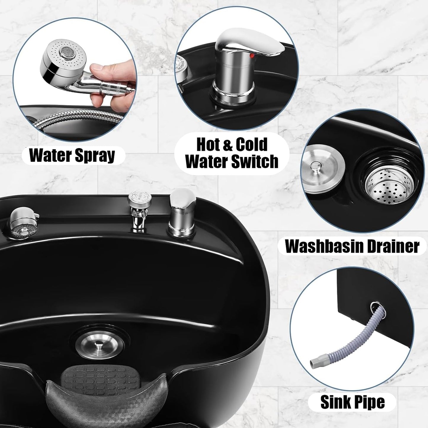White Smoke IJIALIFE Shampoo Bowl and Chair Set, Luxury Salon Sinks Hair Washing Station for Hair Stylist, Shampoo Barber Backwash Chair for Home Spa Beauty Barbershop (Standard)