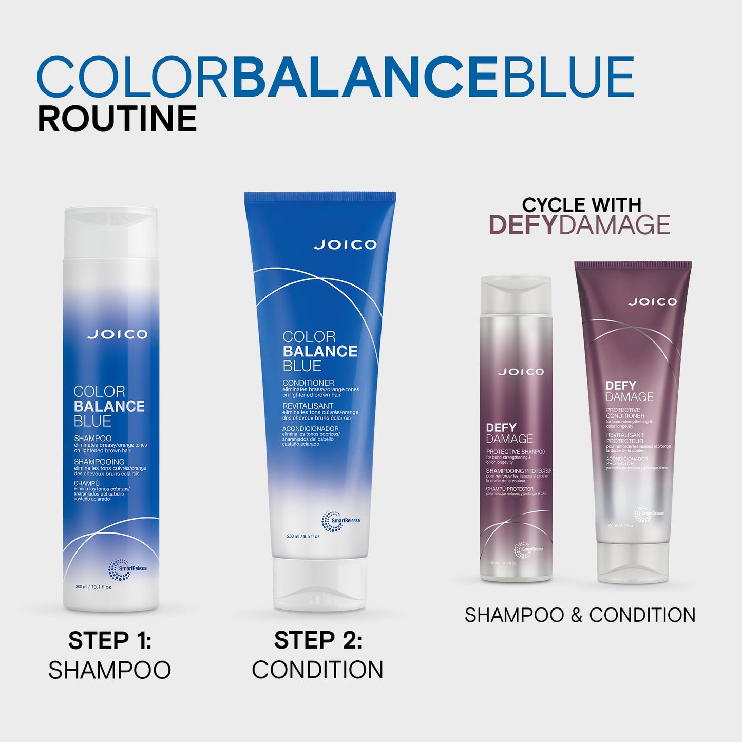 Lavender Joico Color Balance Blue Shampoo | For Lightened Brown Hair | Eliminate Brassy Orange Tones | Boost Color Vibrancy & Shine | UV Protection | With Rosehip Oil & Green Tea Extract | 10.1 Fl Oz