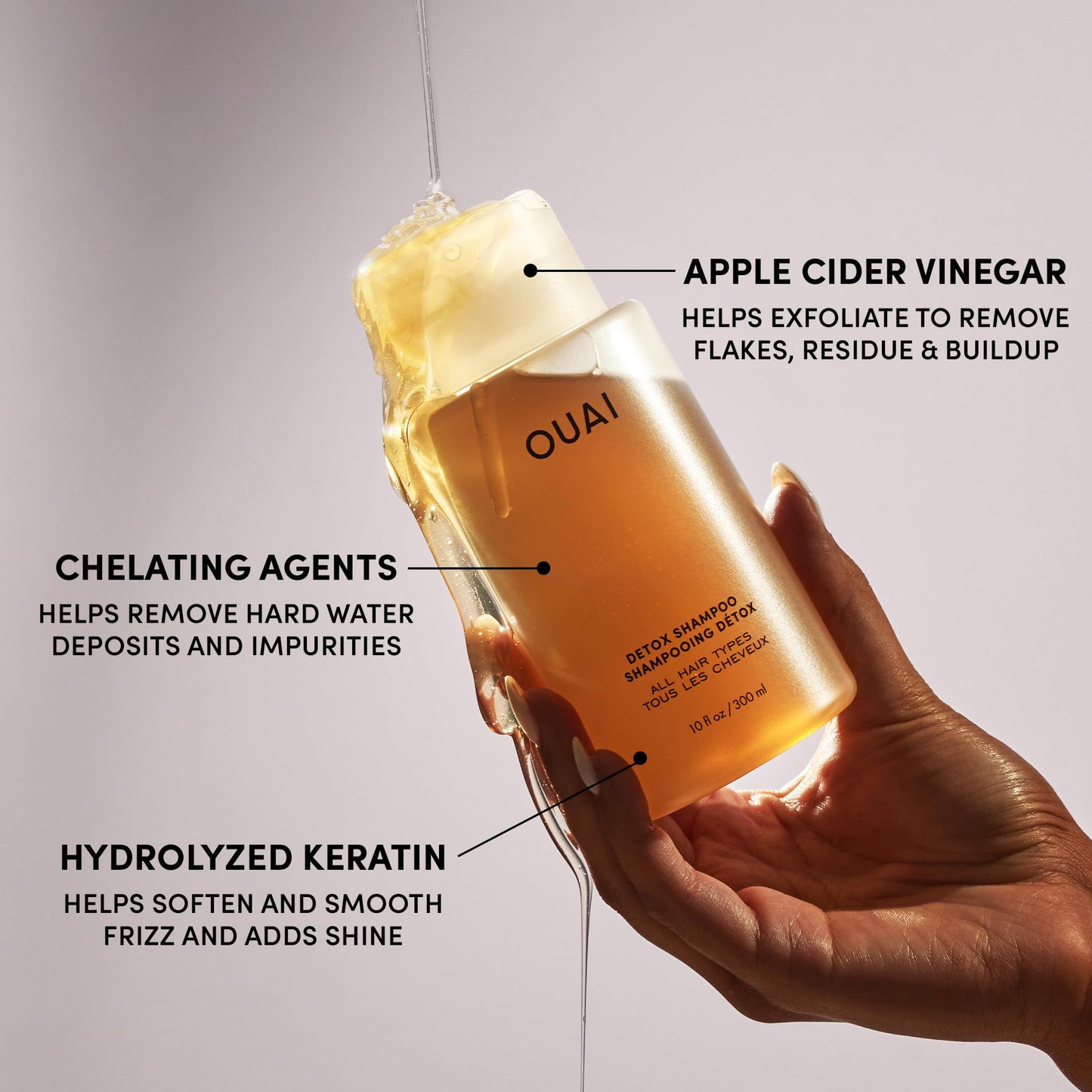 Light Gray OUAI Detox Shampoo - Clarifying Shampoo for Build Up, Dirt, Oil, Product and Hard Water - Apple Cider Vinegar & Keratin for Clean, Refreshed Hair - Sulfate-Free Hair Care (16 oz)