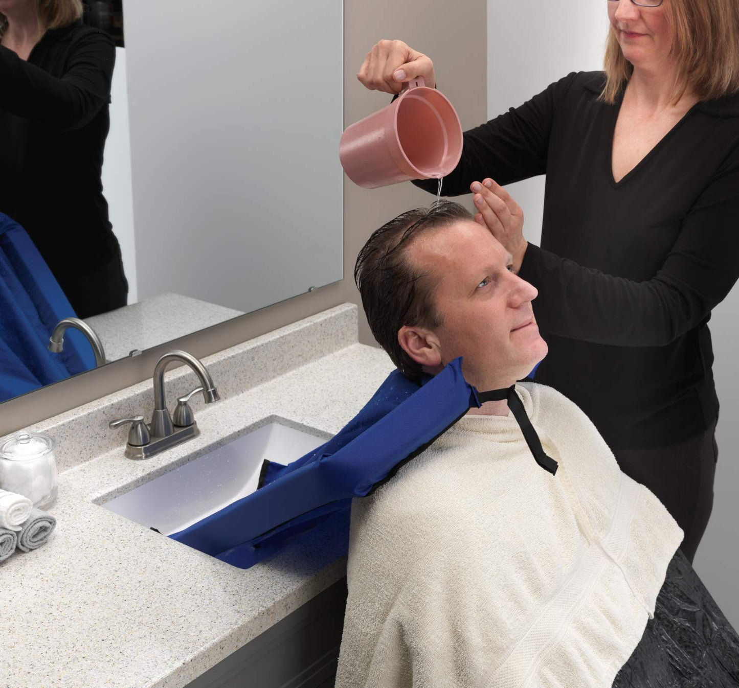 Black COMFORT CAPE Shampoo Sink Drape | Hair Washing Aid | Use in Homes, Salons, Campers | Durable, Long-Lasting, Portable | Made in U.S.A. | RBV
