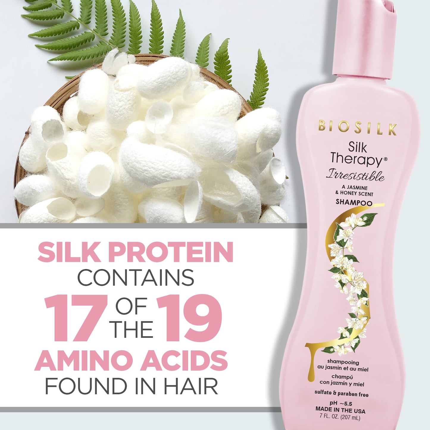 White Smoke BioSilk Irresistible Shampoo, Cleanses & Conditions Frizzy Hair, Jasmine & Honey Scent, Silk Proteins & Botanical Extracts, Sulfate-Free, Paraben-Free, Cruelty-Free, 7 Oz