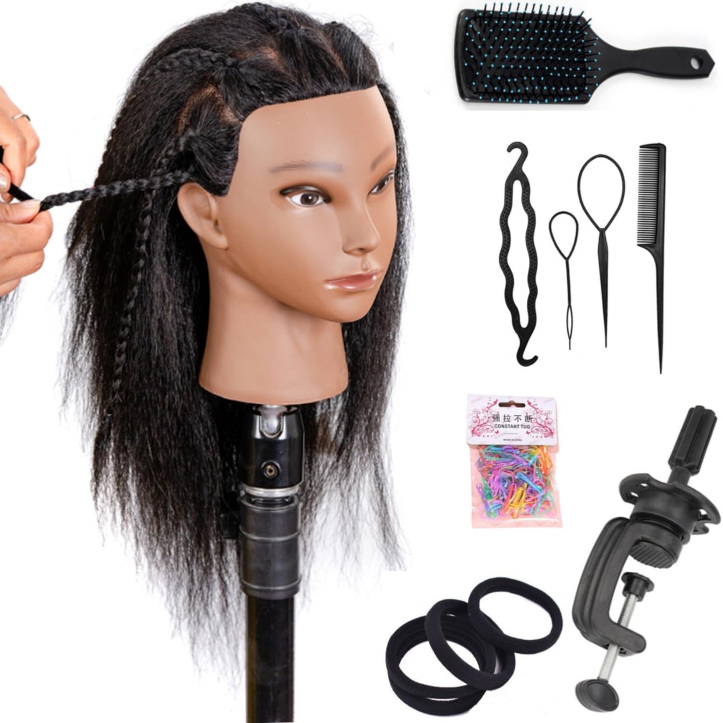 White Smoke Mannequin Head Human Hair 16", Manikin Head with 100% Human Hair,Cosmetology Mannequin Head practice kit Doll head hair styling,for Braiding Hairdresser Practice Styling (16inch)
