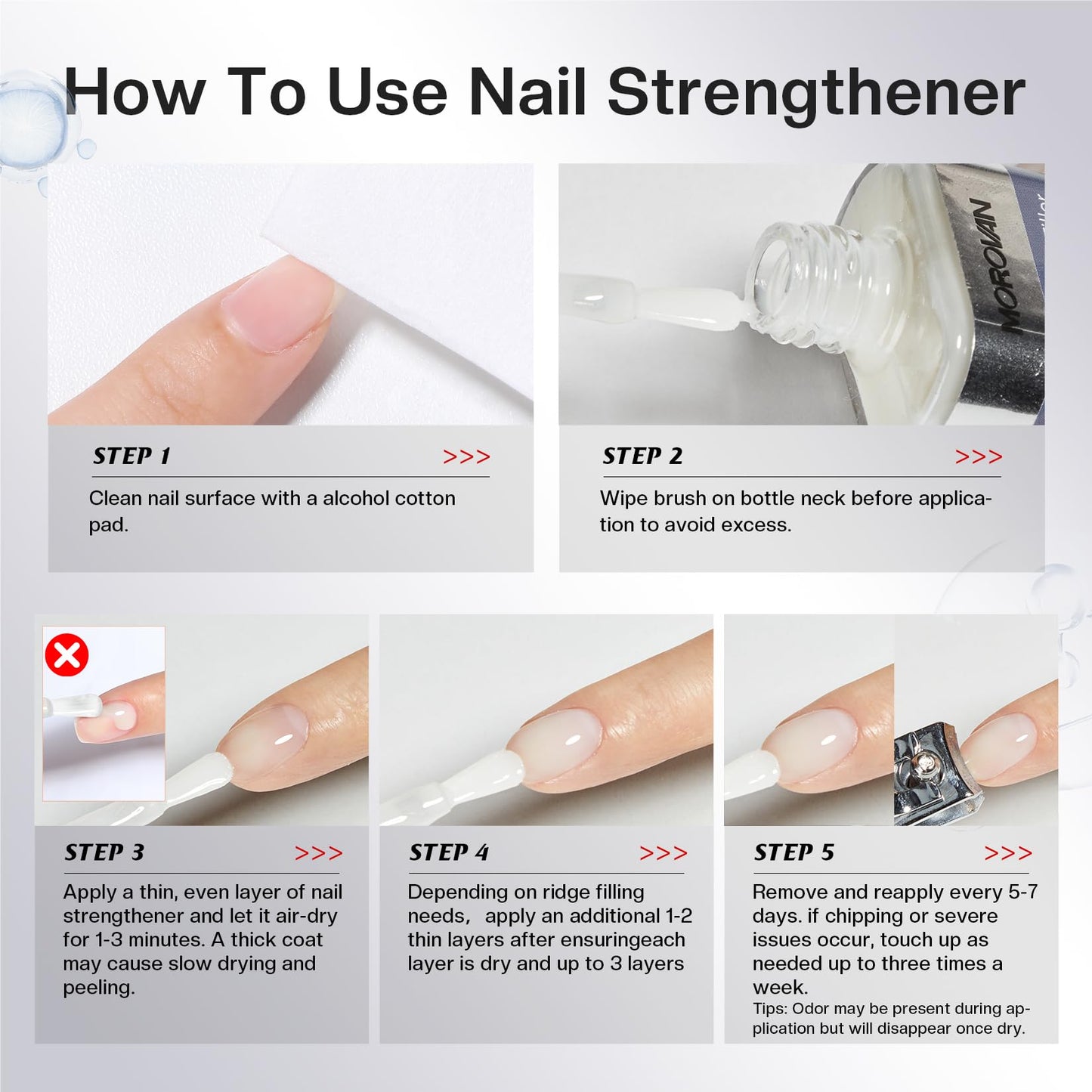 White Smoke Morovan Nail Strengthener and Growth: Milky White Nail Polish Hardener Ridge Filler, Nail Repair for Damaged Nails, Natural Keratin Growth Polish and Concealer, Nail Care for women
