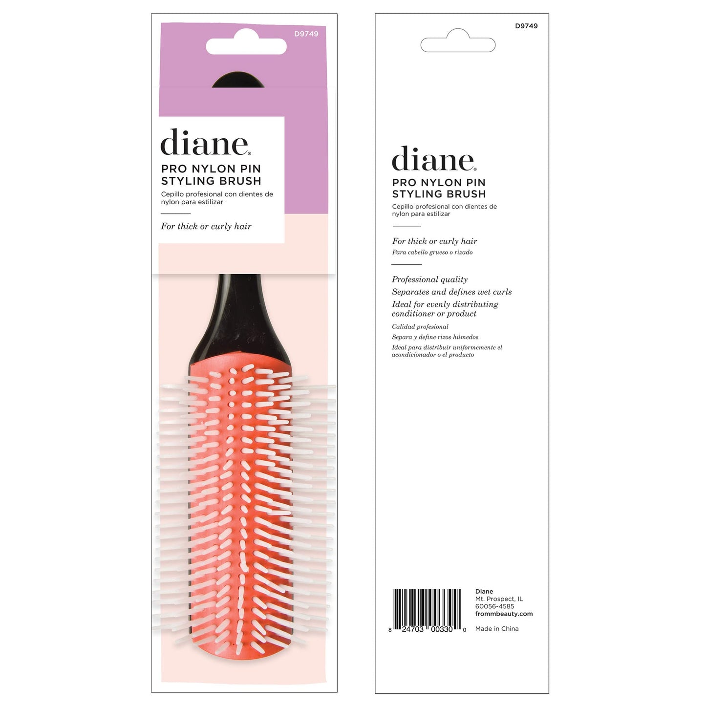 White Smoke Diane Pro Nylon Pin Styling Hair Brush for Detangling, Separating, Shaping and Defining Wet Thick or Curly Hair, Glides Through Tangles with Ease