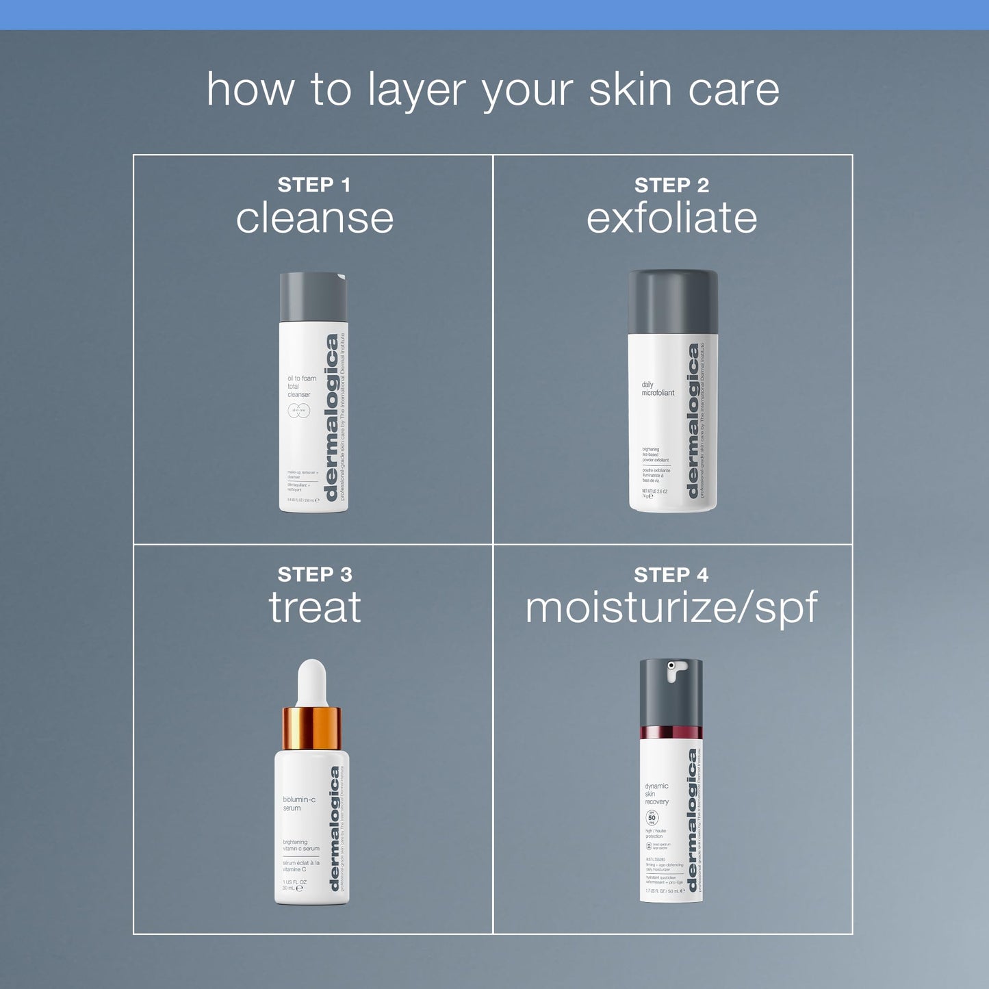 Slate Gray Dermalogica Oil To Foam Total Cleanser for face - Removes make-up, sunscreen, and debris while cleansing skin in one step for ultra-clean, healthy-looking skin, 8.4 fl oz