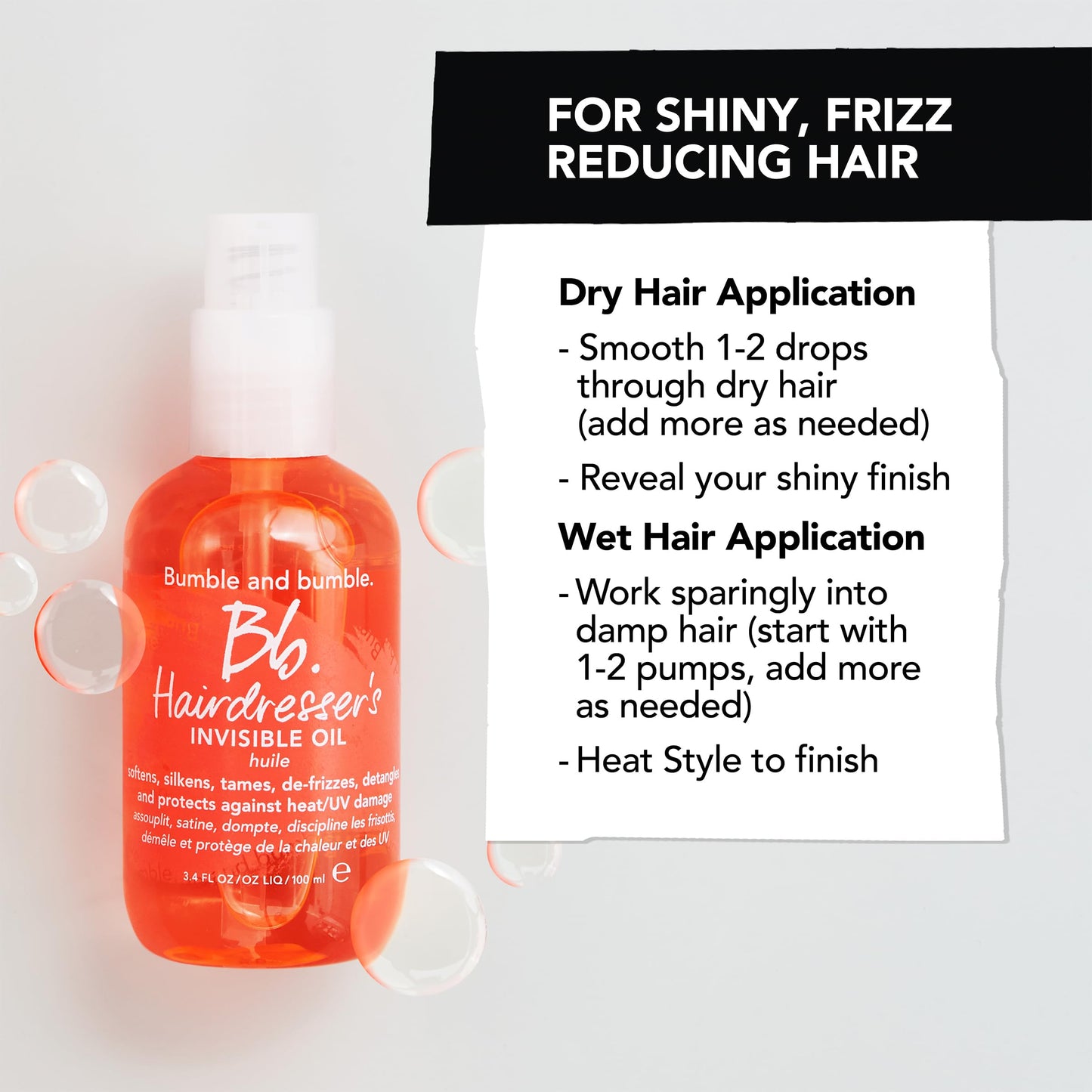 Lavender Bumble and bumble. Hairdresser's Invisible Oil Frizz-Reducing Hair Oil | Heat Protection, Frizz Control + Shine | Curly, Wavy, Straight | With Grapeseed, Coconut + Argan Oils, 3.4 Fl Oz