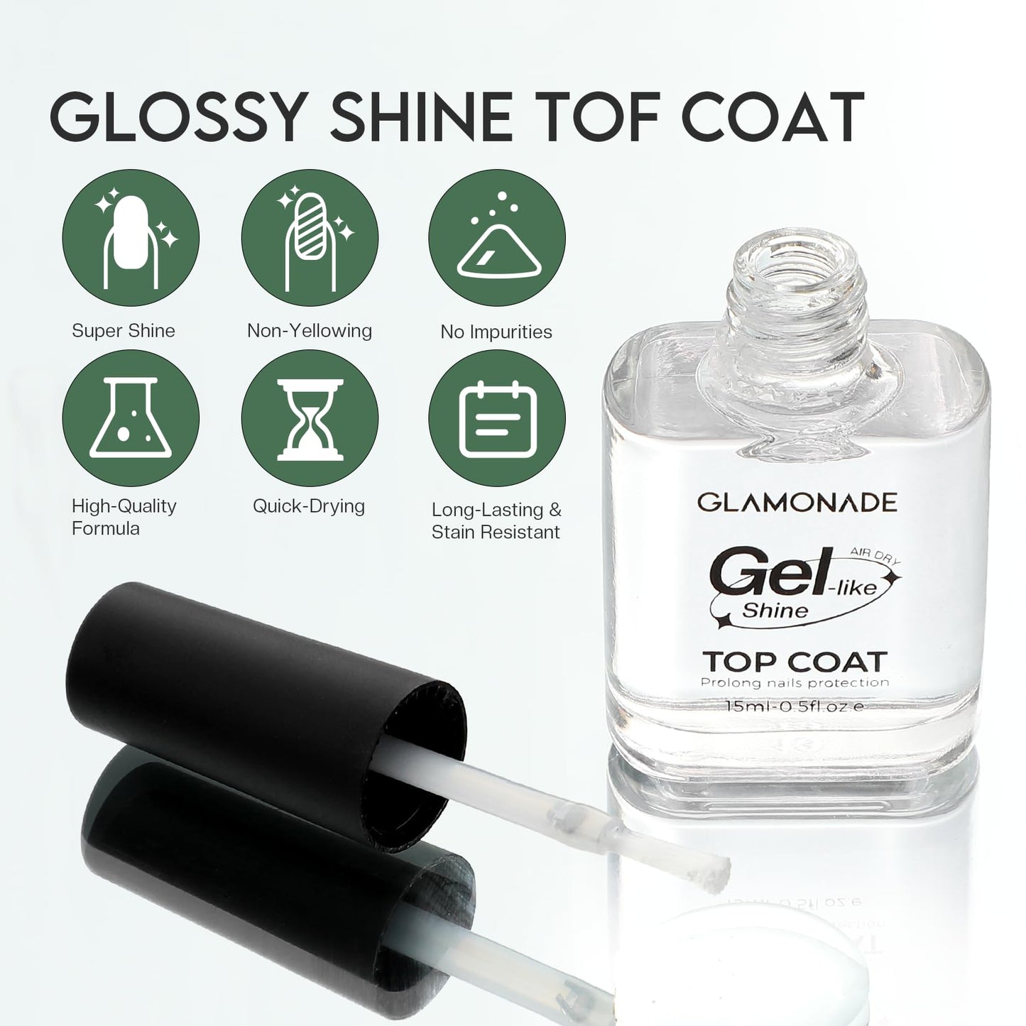 White Smoke Glamonade Top Coat Nail Polish Clear: Quick Dry Nail Polish No Chip High Shine Long Lasting Glossy Fast Air Dry Top Coat for Nail Art Manicure Salon Quality