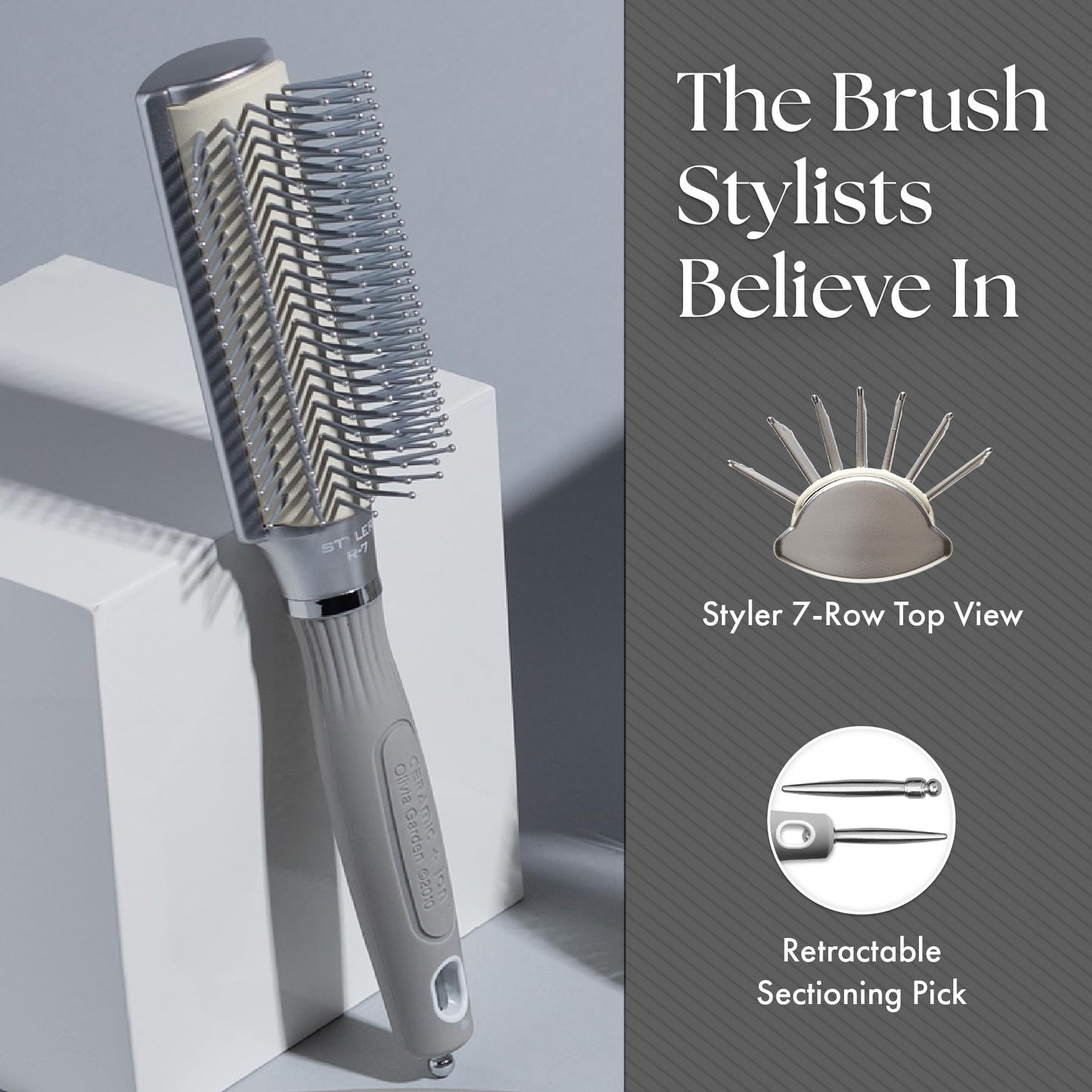 Dim Gray Olivia Garden Ceramic + Ion XL Pro Hair Brush - Paddle Brush for All Hair Types - Smooths and Adds Shine, 7-Row Styler, Silver