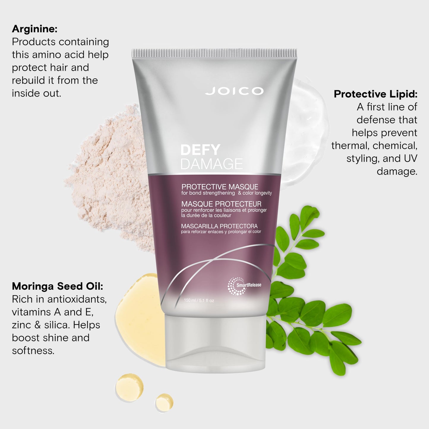 Lavender Joico Defy Damage Protective Masque | For Color-Treated Hair | Strengthen Bonds & Preserve Hair Color | With Moringa Seed Oil & Arginine | 5.1 Fl Oz