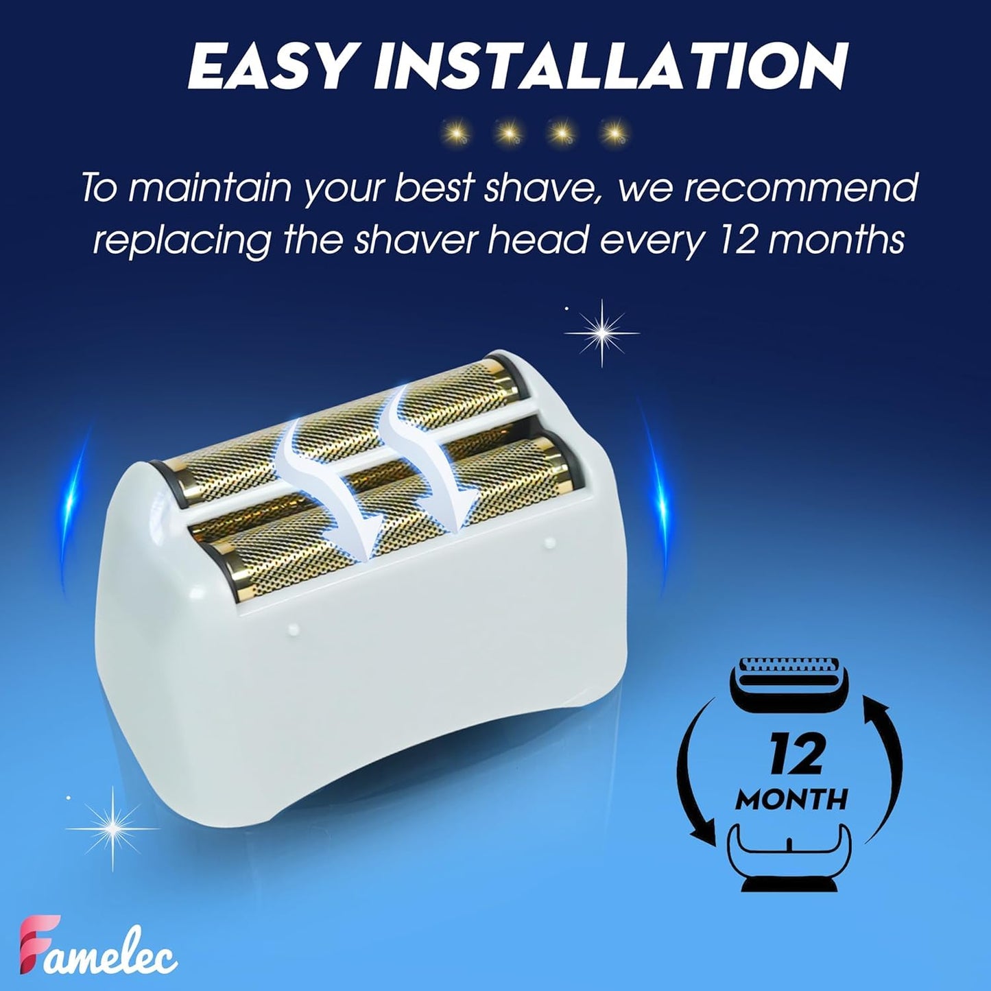 Midnight Blue FAMELEC Pro Foil and Cutters for Andis Foil Shaver Models TS1 17150 17235 17220 TS2 17200, Razor Blades & Gold Foil Shaver Blades Compatible with Andis Shaver Foil Replacement #17155 17160 17280