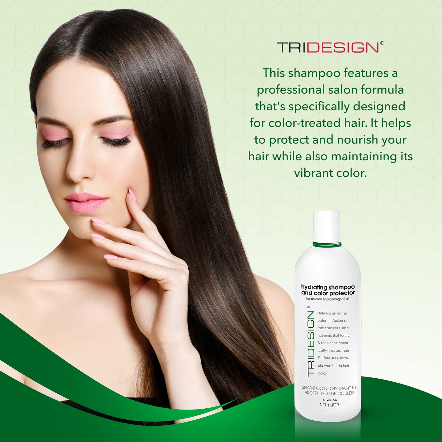 Light Gray TRIDESIGN Hydrating Shampoo for Color Treated Hair, Sulfate and Paraben Free Color Care Treatment, Concentrated Hair Color Shampoo, Gently Cleanses -33.8 Fluid Ounce