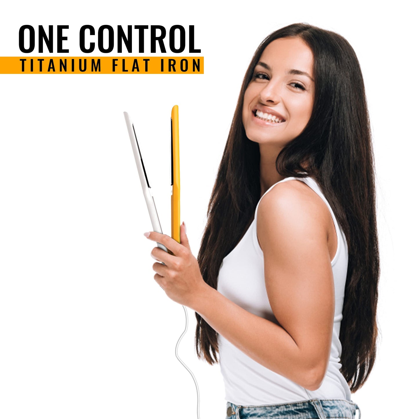 White Smoke GK HAIR Global Keratin One Control Titanium Styling Flat Iron, 1.5 inches Wide Plates, Auto Shutoff, Professional Straightener, All Hair Types, 150C-232C