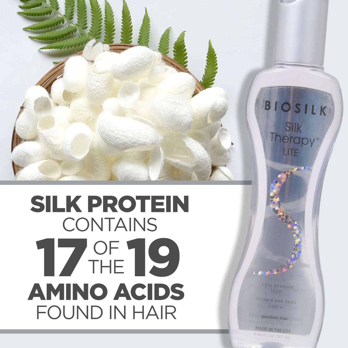 White Smoke BioSilk Silk Therapy Lite, Leave-In Reconstructing Treatment To Smooth Fine & Thin Hair, Sulfate, Paraben & Cruelty-Free, 5.64 Oz