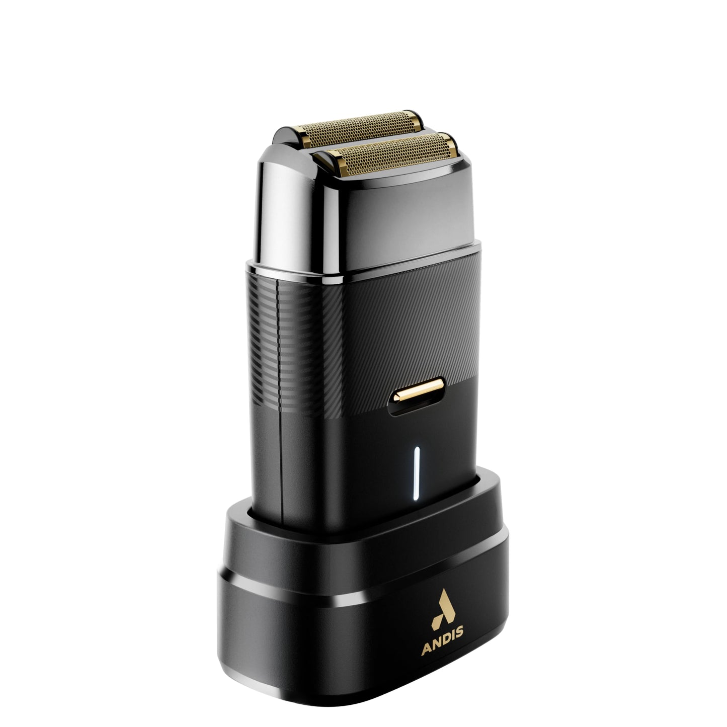 White Smoke Andis 563616 Pro Foil Plus II Cordless Shaver, Gold Titanium Foils, Lithium Ion Battery, Includes USB-C Charging Stand, Black