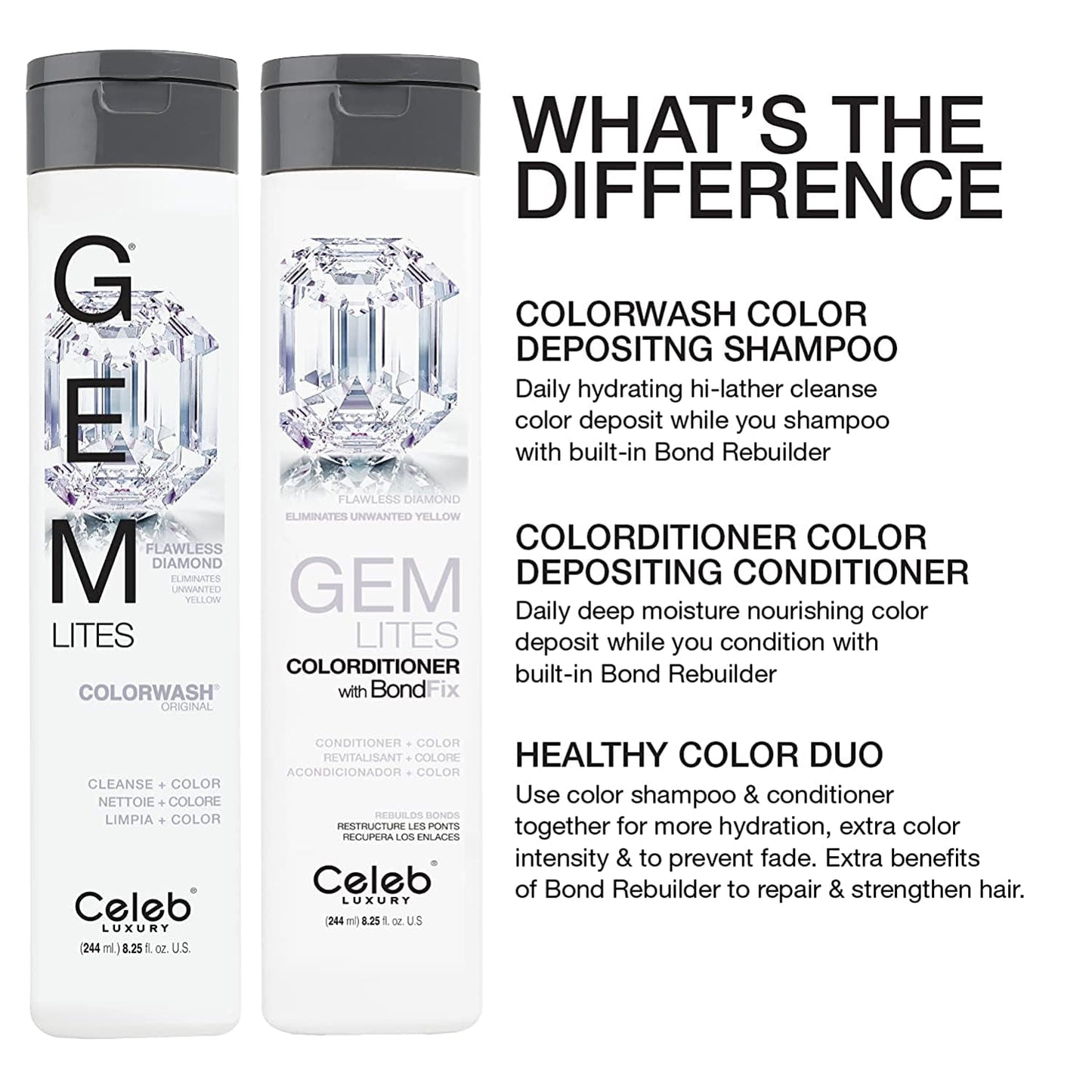 White Smoke Celeb Luxury Gem Lites Colorwash, Professional Semi-Permanent Hair Color Depositing Shampoo, Flawless Diamond, 8.25 Fl Oz (Pack of 1)