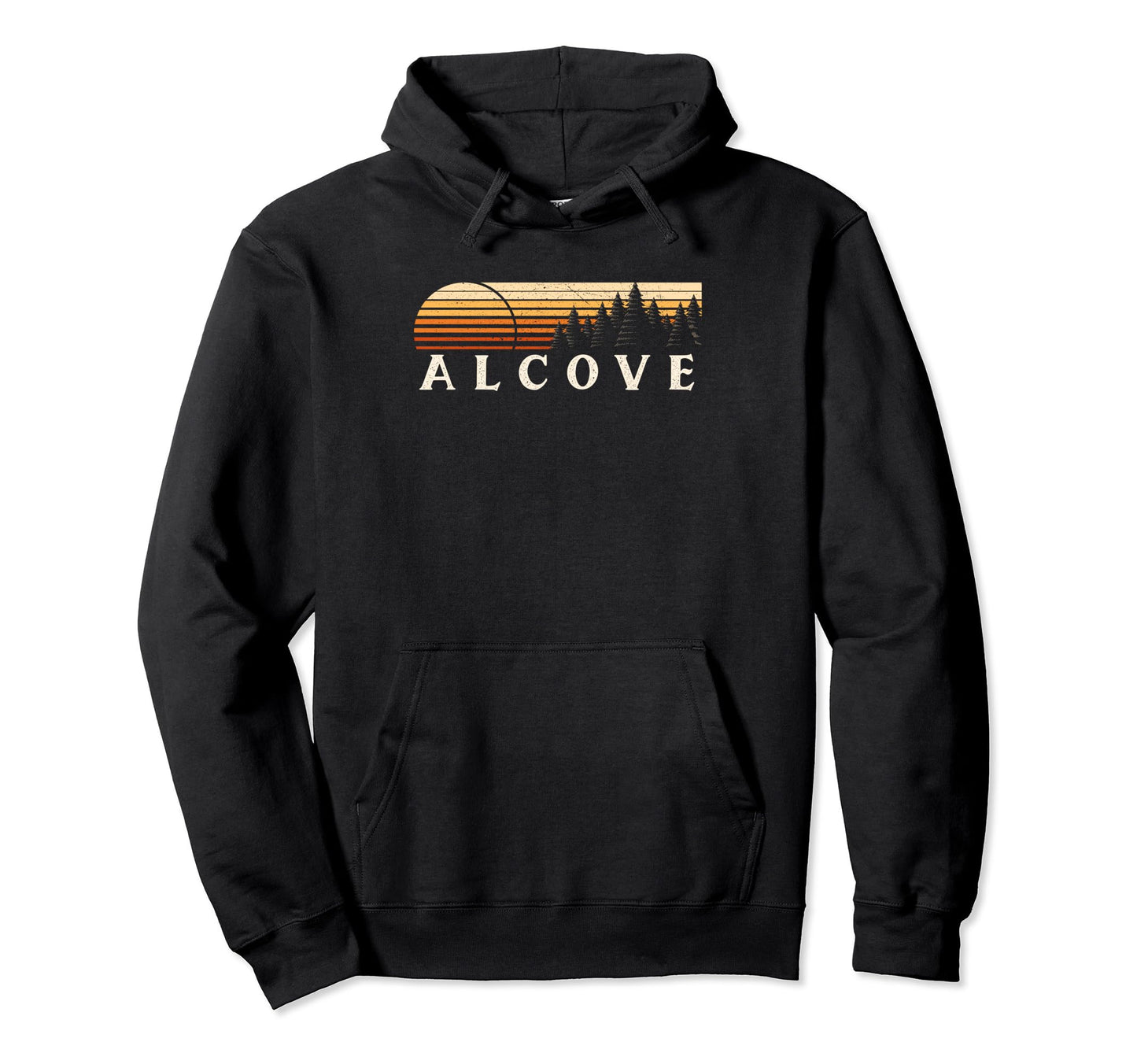 Black Alcove, NY Vintage Evergreen Sunset Eighties Retro Pullover Hoodie