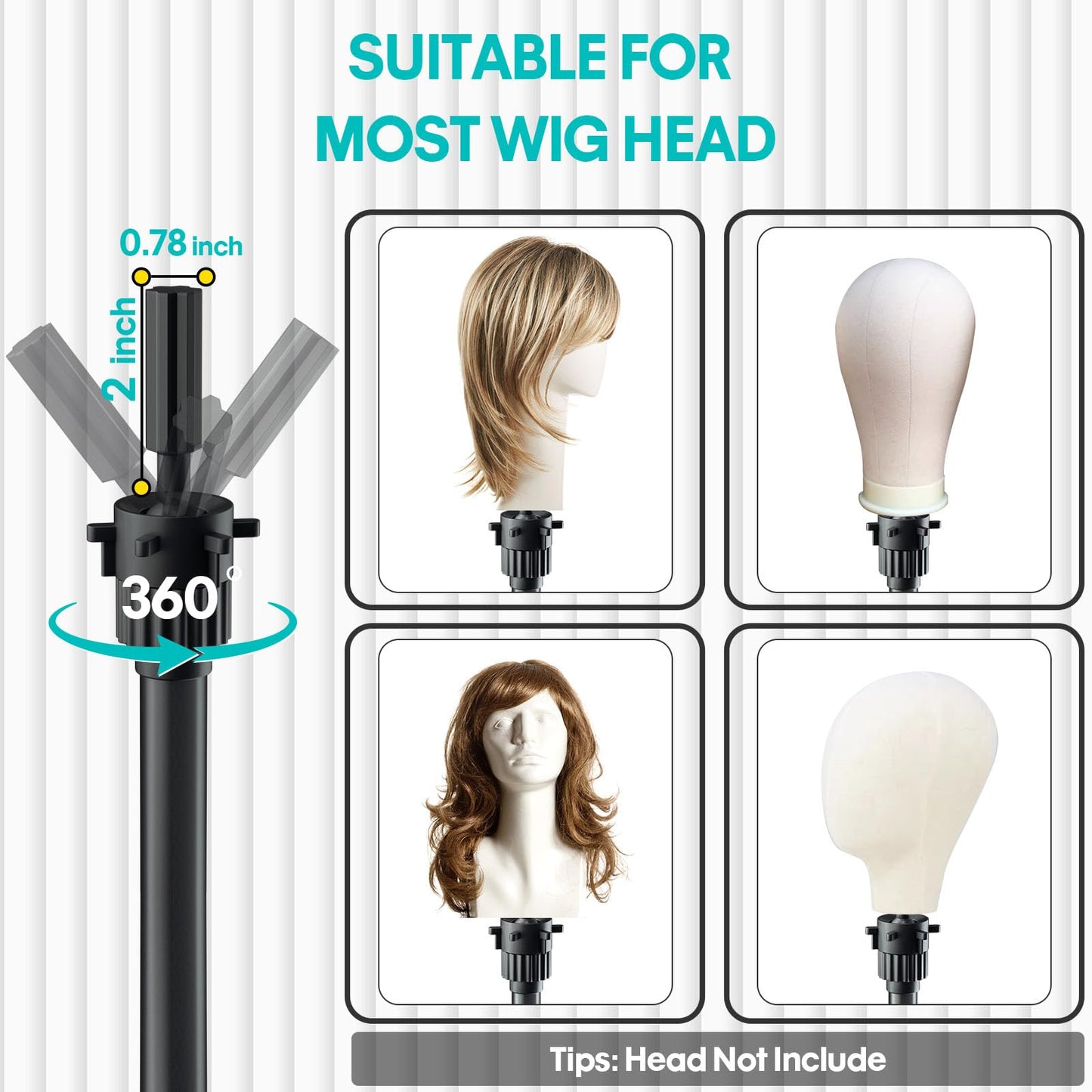 White Smoke GSOW Wig Stand Tripod - Reinforced Metal Mannequin Head Stand with Tool Tray, Adjustable Height 31" - 57" Wig Head Stand for Styling Cosmetology Hairdressing Training with Wig Caps T-Pins Hair Clips