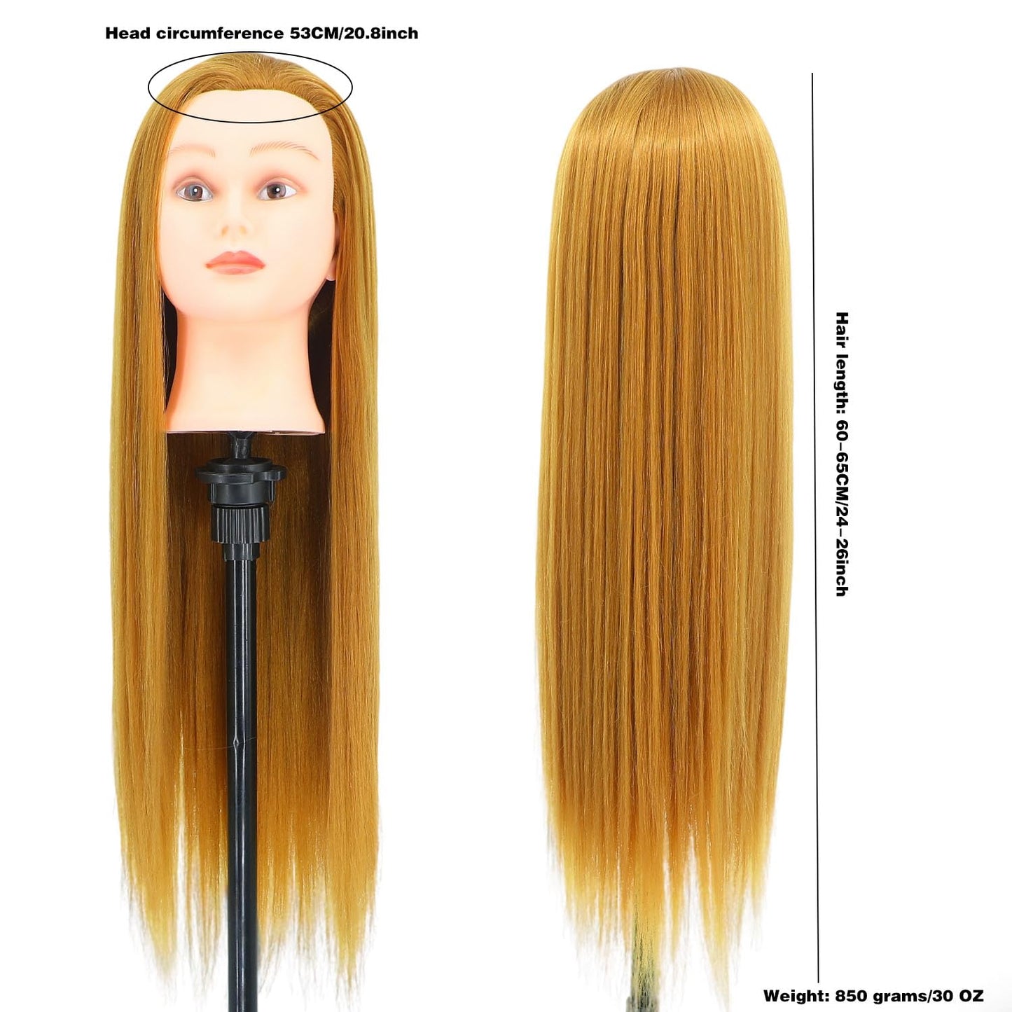 White Smoke MEICARSON 26"-28" Mannequin Head Hair Styling Training Head Manikin Cosmetology Doll Head Synthetic Fiber Hair and Free Clamp Holder Stand Hair Styling Set for Hair Extensions ( golden/yellow)