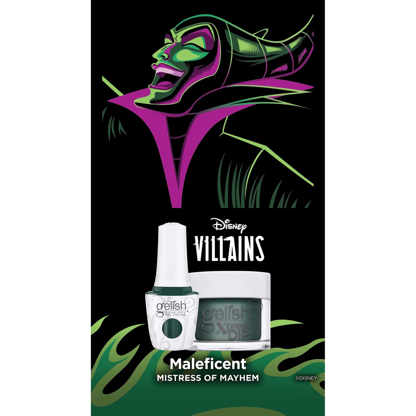 Black Gelish Xpress Dip "Mistress of Mayhem" Disney Villains Collection, 1.5 oz. - Emerald Glitter