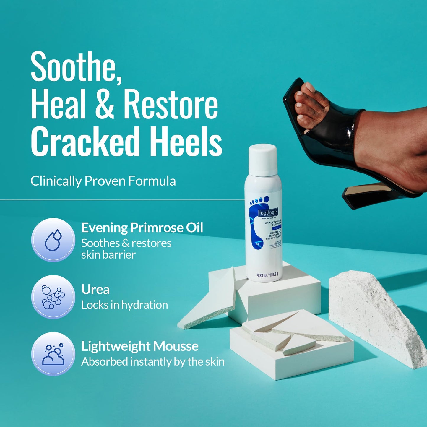 Light Sea Green FOOTLOGIX Cracked Heel Formula, White 4.23 Ounce