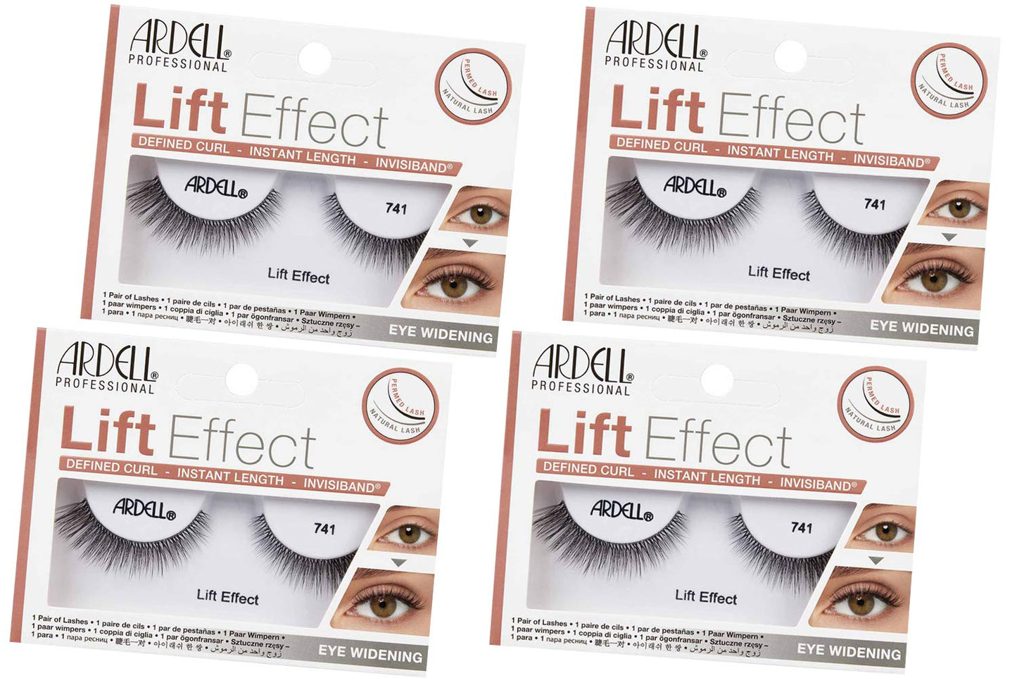 White Smoke Ardell Lift Effect False Eyelashes 741 – Natural Wispy Strip Lashes, Eye Widening Volume, Lightweight Invisiband, Reusable Comfortable Wear, Black, 4 Pack