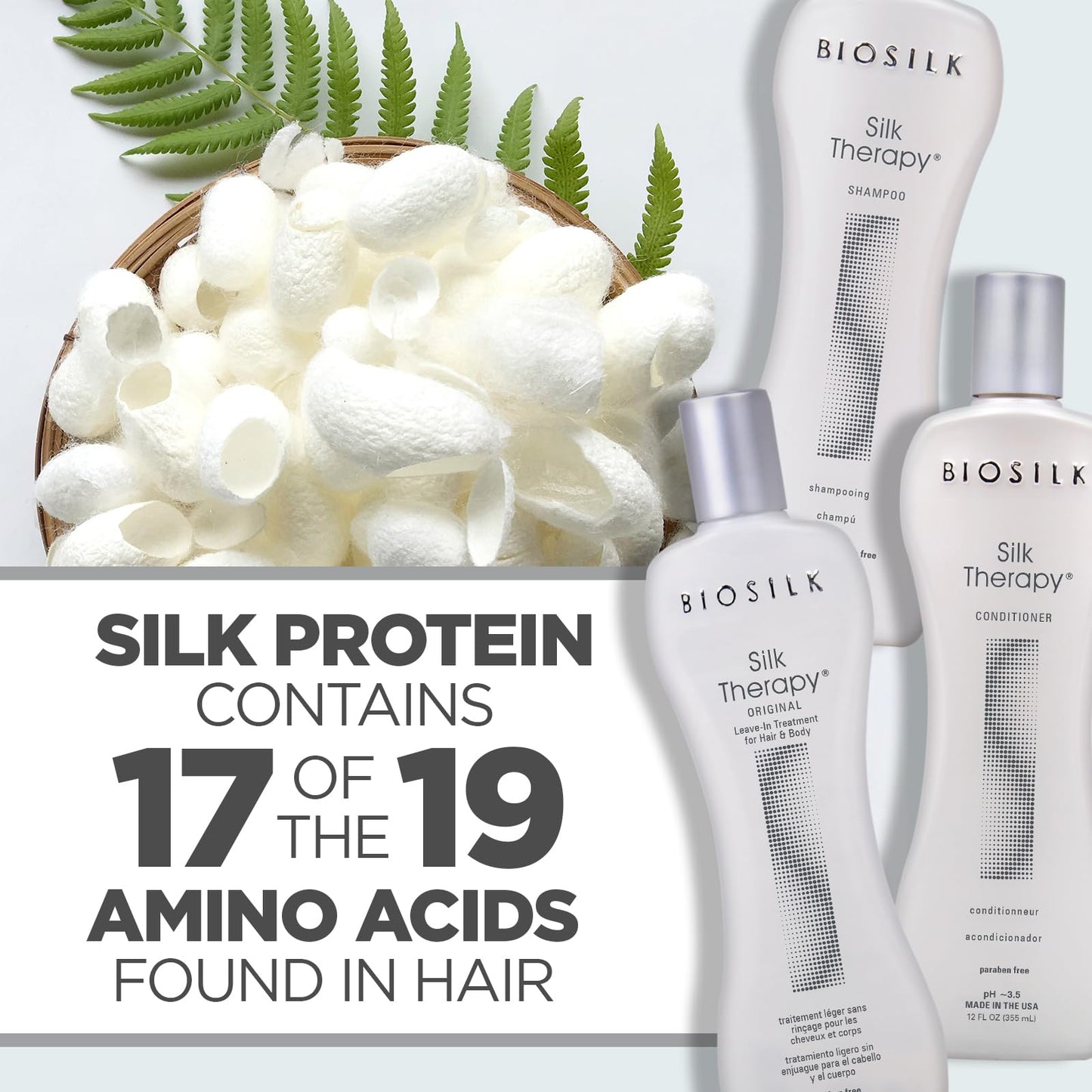 White Smoke BioSilk 3-Piece Silk Therapy Kit, Shampoo, Conditioner & Serum for Healthy, Shiny, Manageable Hair, Sulfate-Free, Paraben-Free, Cruelty-Free, 12 Oz Haircare Set