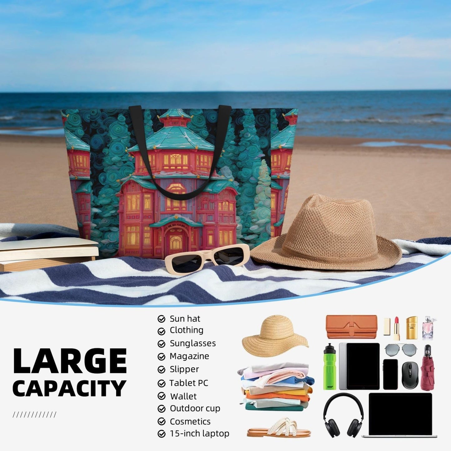 White Smoke JZMTY Enchanted Alcove Beach Travel Bag with Zipper for Spring Outings and Gym Use Sturdy Durable and Easy to Clean