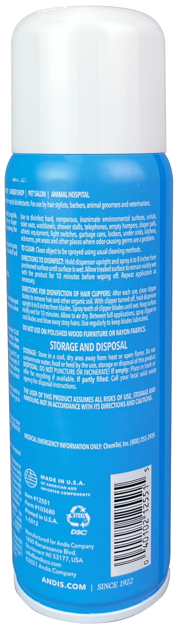 White Smoke Andis 12551 Cool Care Plus 5-in-1 Clipper Blade Spray - Professional Grooming Tool with Easy Cleaning, Cooling, Disinfecting, Lubricating, and Rust Prevention – All Hairs Type, 6 Oz – Blue