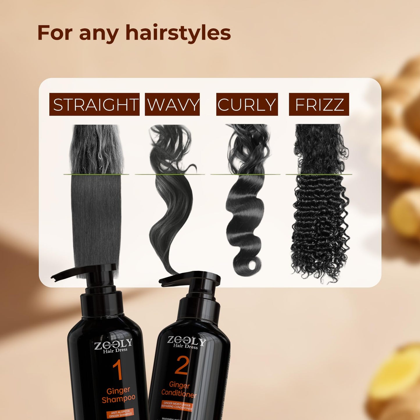 White Smoke ZOOLY PROFESSIONAL Ginger Shampoo and Conditioner Sets 20.3 Fl Oz- Anti Hair Loss and Nourishes Hair Roots, Salon Level Scalp Care for Men and Women
