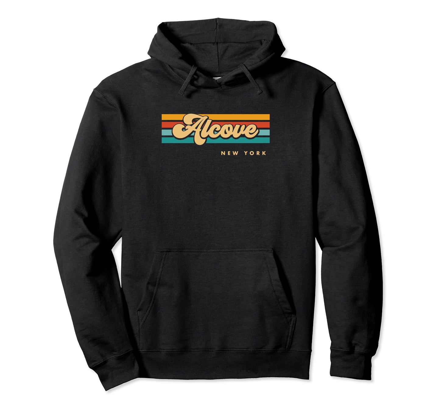 Black Vintage Sunset Stripes Alcove, New York Pullover Hoodie