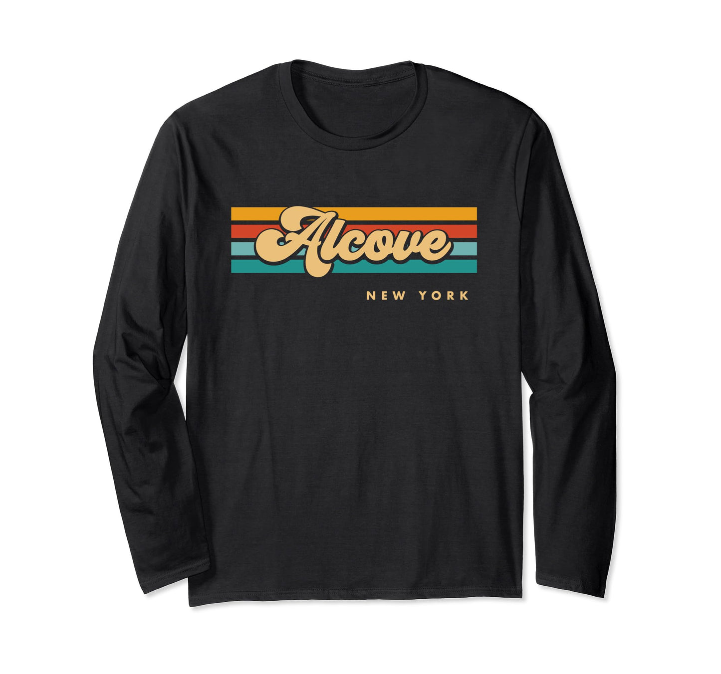 Dark Slate Gray Vintage Sunset Stripes Alcove, New York Long Sleeve T-Shirt