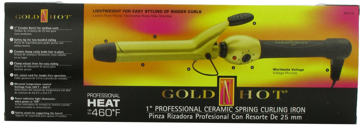 Black Gold 'N Hot Professional Ceramic Spring Curling Iron, 1 Inch